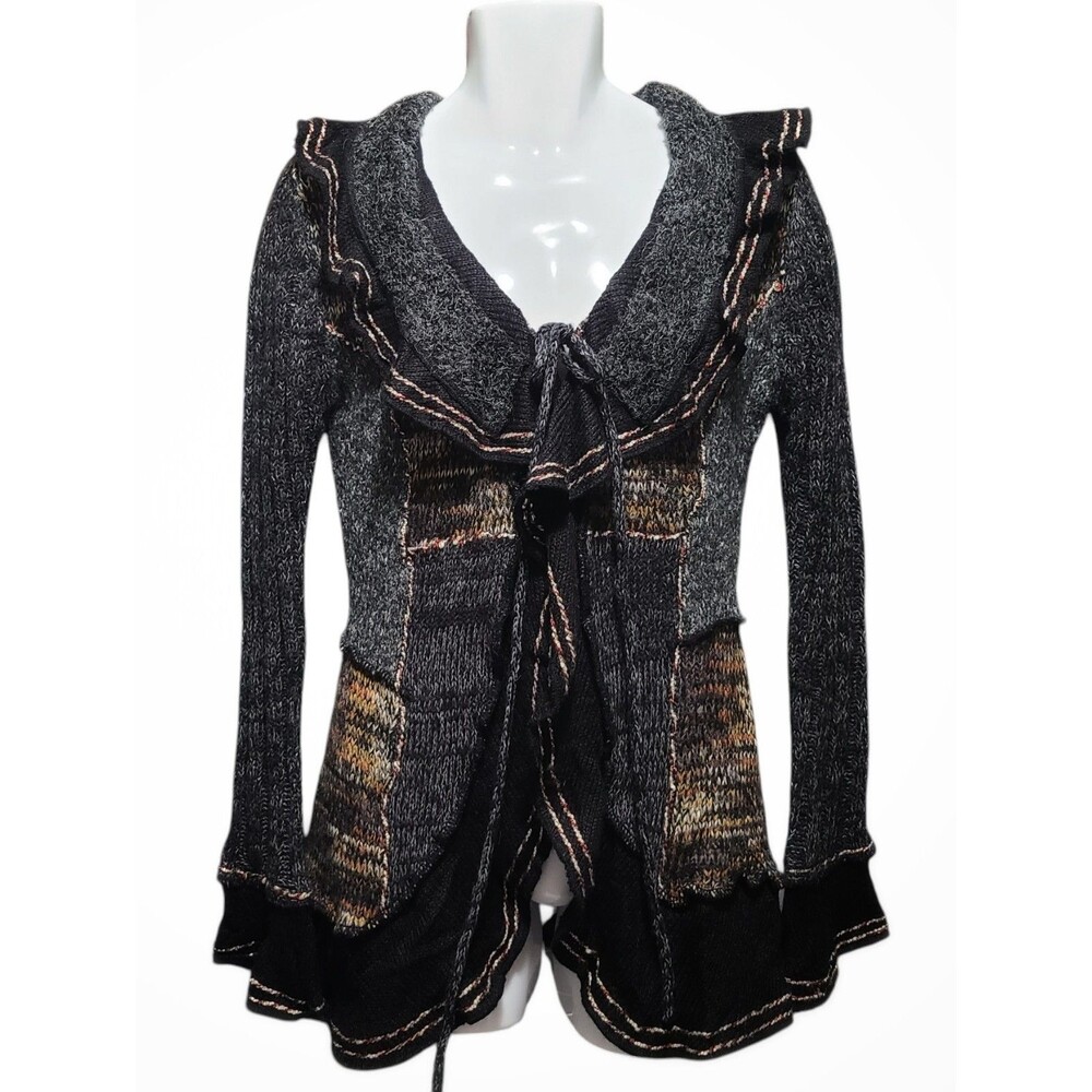 Forla Paris Cardigan Sweater Women's S Gray Mohair Wool Ruffle Bohemian Artsy